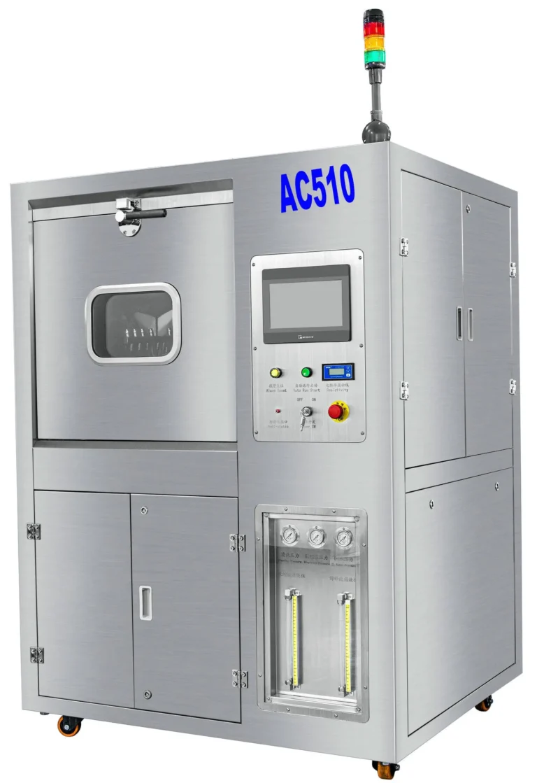 AC510 PCBA cleaning machine, automatic PCBA flux cleaner, batch type PCB cleaning equipment, industrial electronic assembly cleaner, SMT/THT PCBA cleaning machine