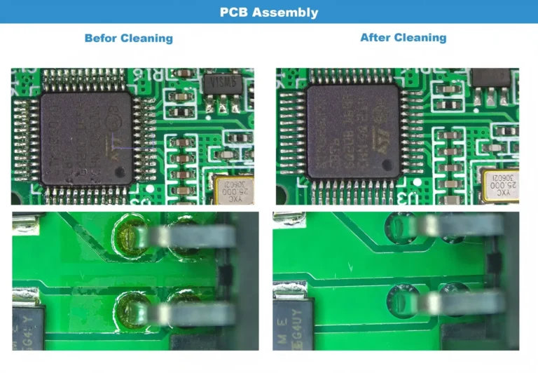 PCB before after cleaning contrast by spertar ac530 pcba cleaning machine